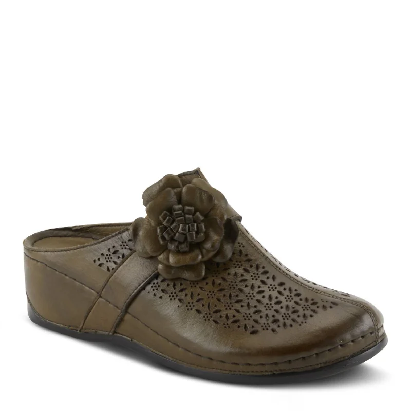 Women's Block Heel Mules in Dark Green with Cut - Out Details for a Stylish EdgeWomen's Lilybean Clog In Olive Green Women's Block Heel Mules in Dark Green with Cut - Out Details for a Stylish EdgeWomen's Lilybean Clog In Olive Green